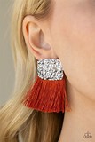 Paparazzi Accessories Plume Bloom Orange Post Earring Fringe Silver