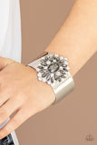 Paparazzi The Fashionmonger Silver Cuff Bracelet White Black Rhinestones