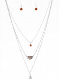 Paparazzi Accessories Sahara Sparrow Orange Necklace Silver Leaf