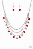 Paparazzi Accessories Beach Flavor Red Necklace Layered Silver