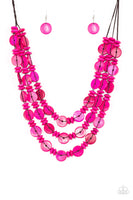 Barbados Bopper - Pink wooden necklace layered Paparrazi Accessories