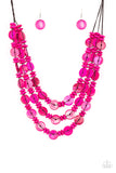 Barbados Bopper - Pink wooden necklace layered Paparrazi Accessories