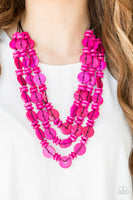 Barbados Bopper - Pink wooden necklace layered Paparrazi Accessories