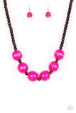 Oh My Miami - Pink Brown Wooden Necklace Paparrazi Accessories