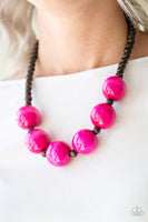 Oh My Miami - Pink Brown Wooden Necklace Paparrazi Accessories