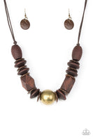 Grand Turks Getaway - Brass Brown Wooden Necklace Paparrazi Accessories