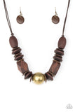 Grand Turks Getaway - Brass Brown Wooden Necklace Paparrazi Accessories