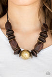 Grand Turks Getaway - Brass Brown Wooden Necklace Paparrazi Accessories