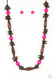 Cozumel Coast - Pink wooden necklace brown Paparrazi Accessories