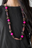 Cozumel Coast - Pink wooden necklace brown Paparrazi Accessories