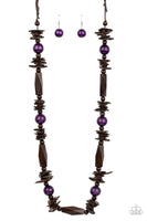 Cozumel Coast - Purple Brown Wood Necklace Paparrazi Accessories