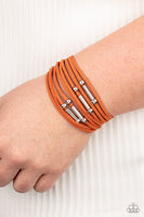 Back To BACKPACKER - Orange Silver suede bracelet Paparrazi Accessories