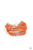 Back To BACKPACKER - Orange Silver suede bracelet Paparrazi Accessories