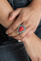 Paparazzi Accessories Desert Escape Red Ring Silver Rock Stone