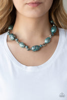 Gatherer Glamour - Blue Floral necklace Paparrazi Accessories
