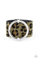 Paparazzi Asking FUR Trouble Green Urban Bracelet Animal Print Black Leather