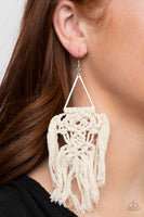 Modern Day Macrame - White Fringe Boho Earrings Paparrazi Accessories