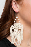 Modern Day Macrame - White Fringe Boho Earrings Paparrazi Accessories