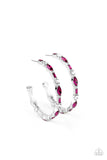 There Goes The Neighborhood - Pink Bling Hoop Earrings Paparrazi Accessories