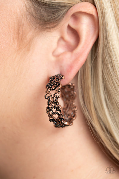 Laurel Wreaths - Copper Floral Hoops earrings Paparrazi Accessories