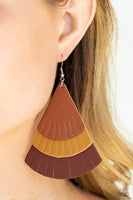 Huge Fanatic - Multi Tan brown wine Leather earrings Paparrazi Accessories