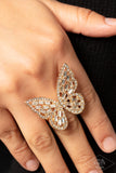 Flauntable Flutter Gold LOTP Bling Butterfly Ring Paparazzi