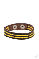 Show The Way - Yellow Brown Leather Urban Bracelet Paparrazi Accessories