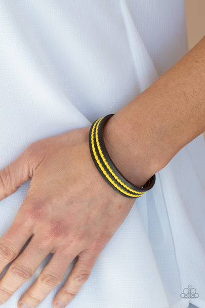 Show The Way - Yellow Brown Leather Urban Bracelet Paparrazi Accessories