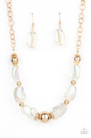 Iridescently Ice Queen - Gold Necklace Paparrazi Accessories