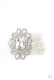 Rule The Room - White Bling Pearl Bracelet Paparrazi Accessories