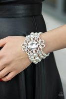 Rule The Room - White Bling Pearl Bracelet Paparrazi Accessories