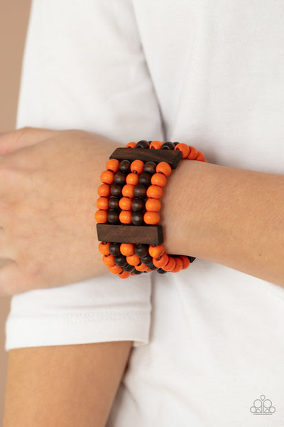 Caribbean Catwalk - Orange Wooden Bracelet Paparrazi Accessories