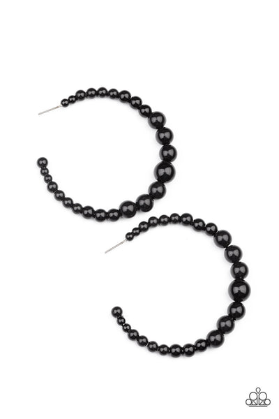 Glamour Graduate - Black Beaded Hoop Earrings Paparazzi Accessories