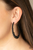 Glamour Graduate - Black Beaded Hoop Earrings Paparazzi Accessories