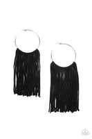 Flauntable Fringe - Black Hoop Earrings Paparazzi Accessories