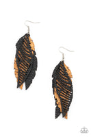 WINGING Off The Hook - Black Cork Leaf Earrings Paparrazi Accessories