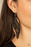 WINGING Off The Hook - Black Cork Leaf Earrings Paparrazi Accessories