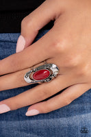 Garden Oasis Dark Red Silver Ring Paparazzi