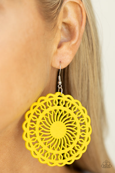 Island Sun Yellow Wood Earrings Paparazzi Accessories