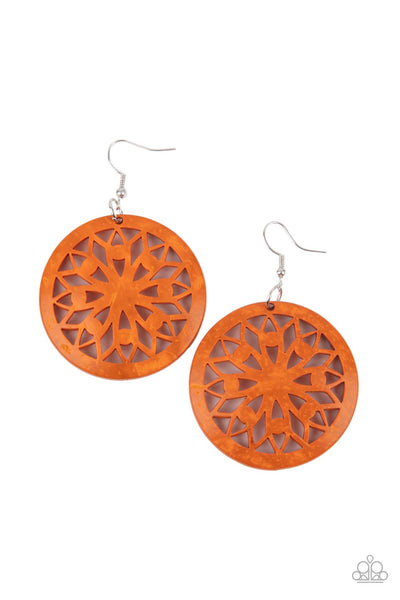 Ocean Canopy Orange Wooden Earrings Paparazzi Accessories