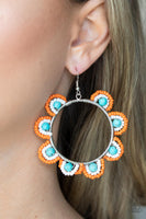 Groovy Gardens Blue Orange Floral Earrings Paparazzi Accessories