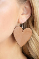 Country Crush - Brown Leather Heart Earrings Paparazzi Accessories