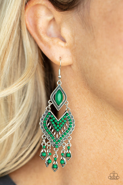 Dearly Debonair - Green Earrings Paparazzi Accessories