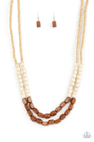 Bermuda Bellhop Brown Tan Wooden Necklace Paparazzi Accessories