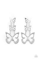 Flamboyant Flutter White Butterfly Earrings Silver Paparazzi Accessories