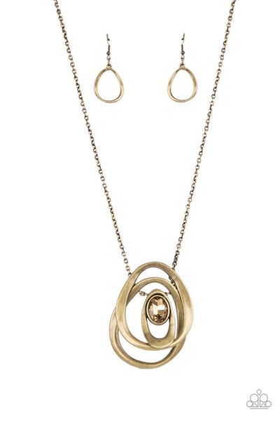 Luminous Labyrinth Brass Long Bling Necklace Paparazzi