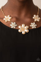 Fiercely Flowering Gold Pearl Bling Necklace Paparazzi Accessories