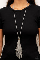 A Clean Sweep Silver Leather Tassel Necklace Paparazzi