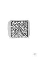 Pyramidal Powerhouse White Mens Rhinestone Ring Paparazzi