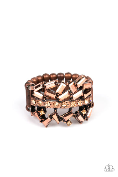 Scattered Sensation Copper Rhinestone Ring Paparazzi